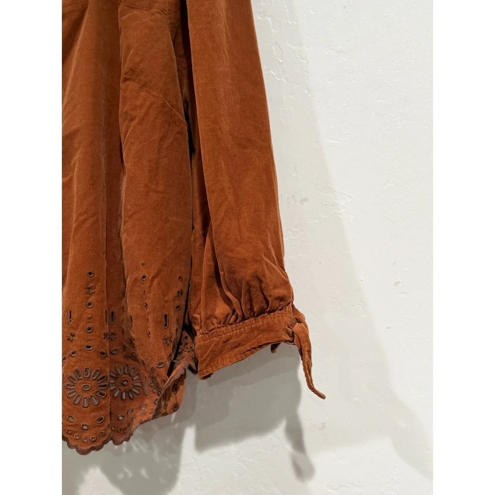 Madewell Corduroy Eyelet Button Front Top Rust Brown Square Neck Plus Size 3X